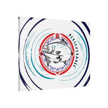 Hand-drawn Perseverance Salmon design canvas print inspired by Alaska Native art traditions