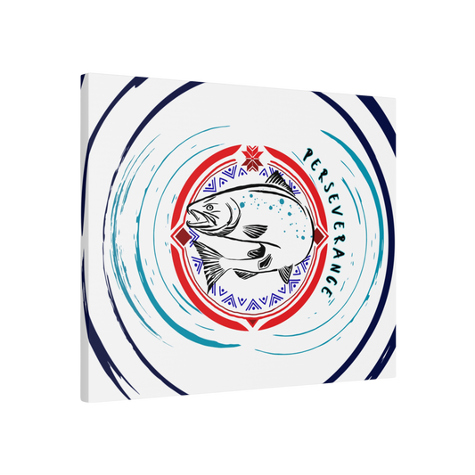 Hand-drawn Perseverance Salmon design canvas print inspired by Alaska Native art traditions