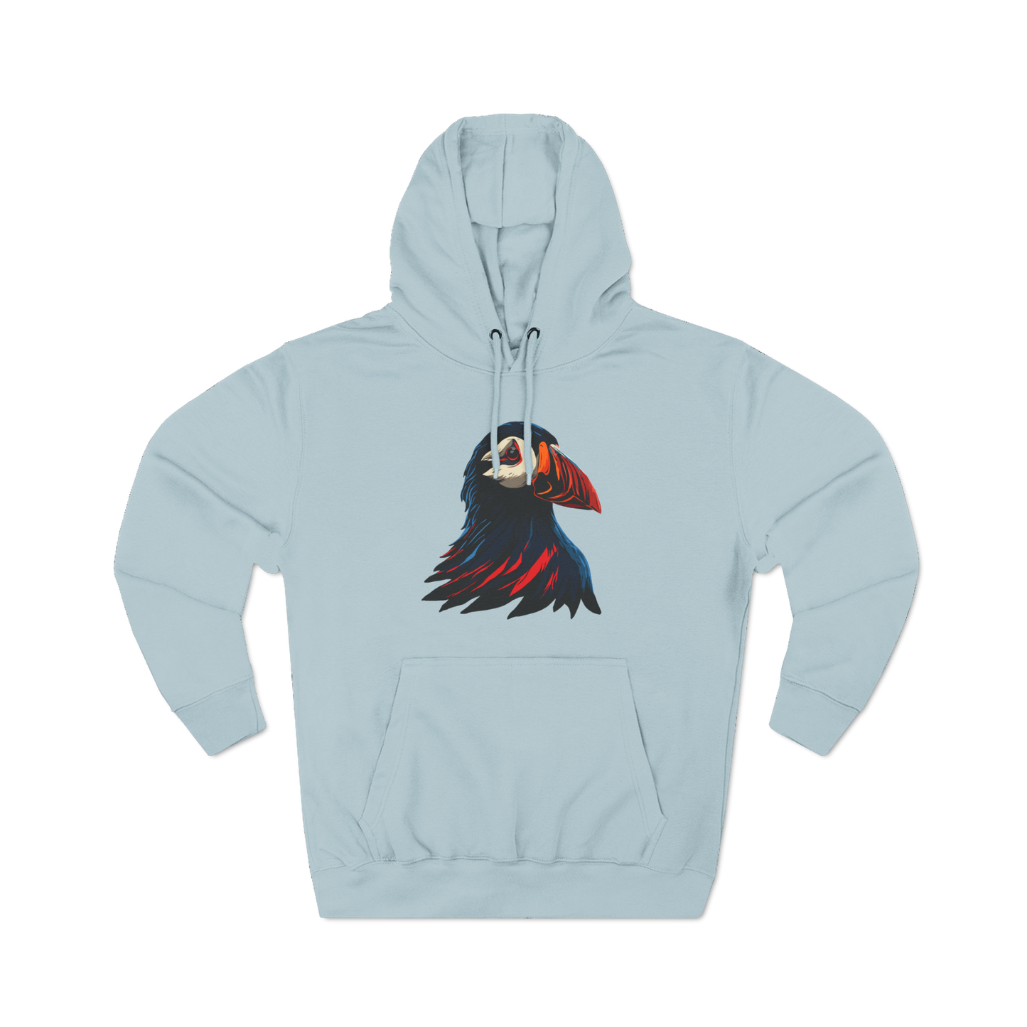 Hand-drawn Alaska Native inspired puffin hoodie — original Indigenous wildlife design