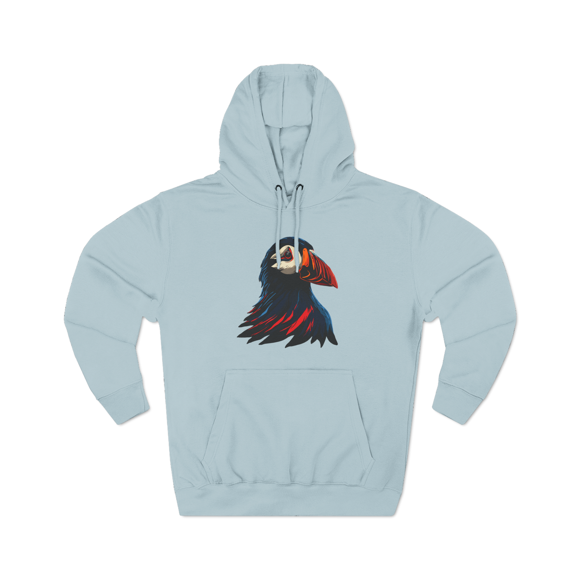 Hand-drawn Alaska Native inspired puffin hoodie — original Indigenous wildlife design