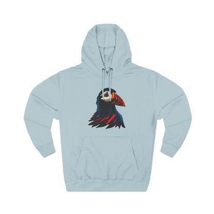 Hand-drawn Alaska Native inspired puffin hoodie — original Indigenous wildlife design