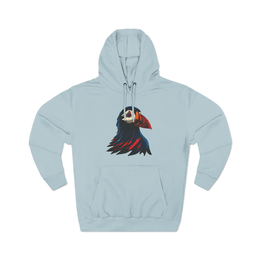 Hand-drawn Alaska Native inspired puffin hoodie — original Indigenous wildlife design