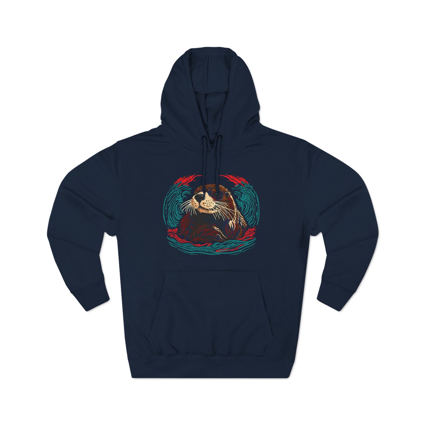 Hand-drawn Alaska Native inspired sea otter hoodie — original Indigenous wildlife design