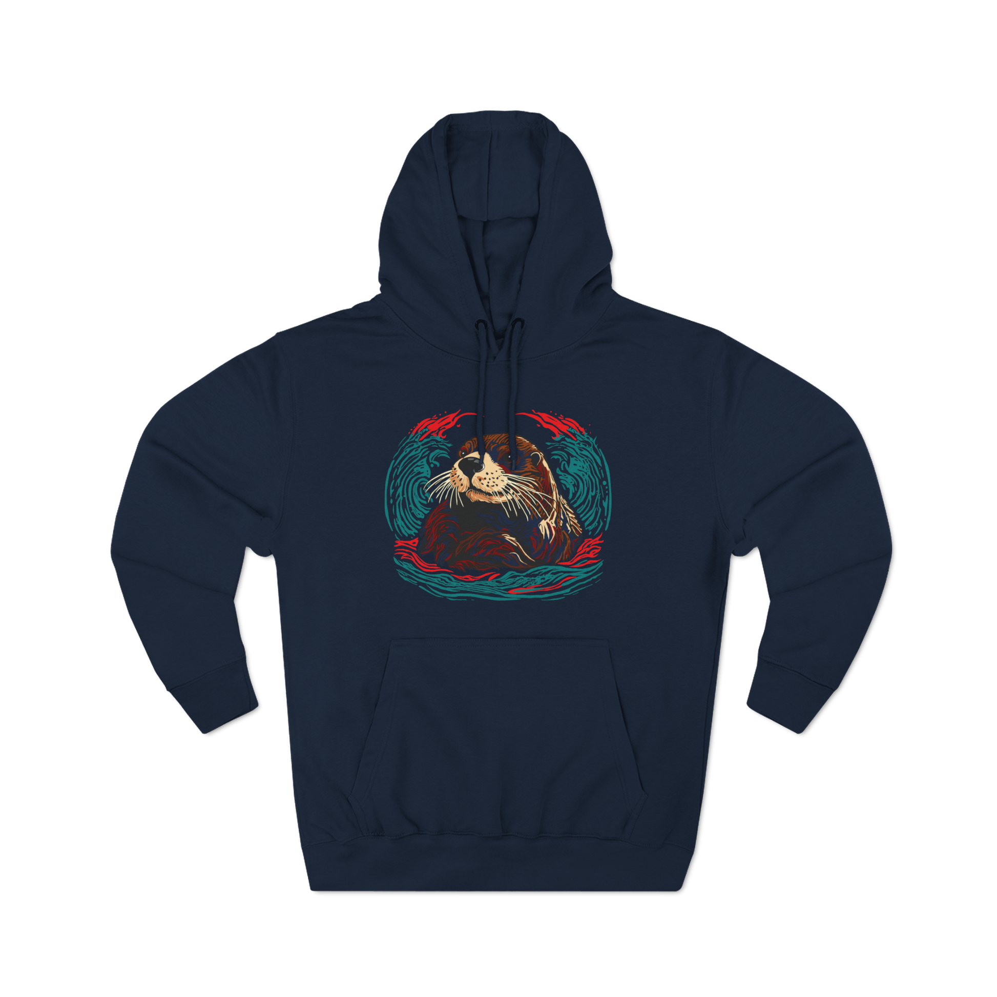 Hand-drawn Alaska Native inspired sea otter hoodie — original Indigenous wildlife design