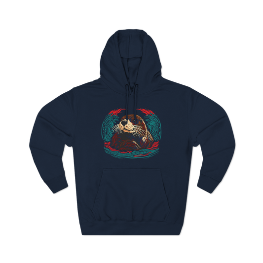Hand-drawn Alaska Native inspired sea otter hoodie — original Indigenous wildlife design