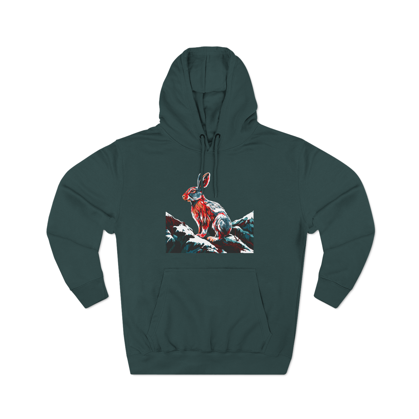 Hand-drawn Alaska Native inspired snowshoe hare hoodie — original Indigenous wildlife design