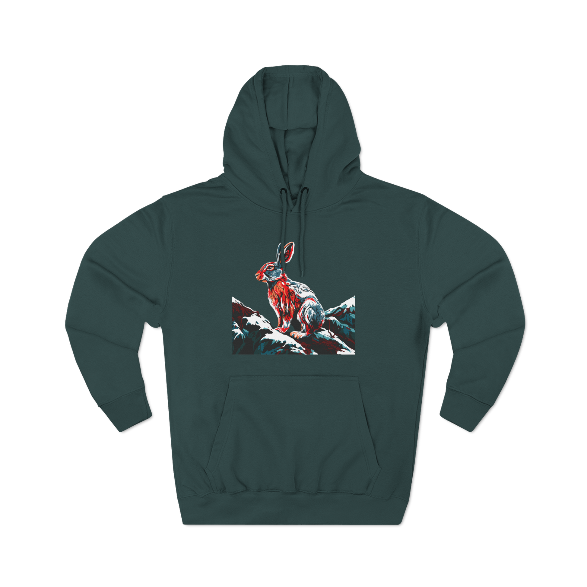 Hand-drawn Alaska Native inspired snowshoe hare hoodie — original Indigenous wildlife design