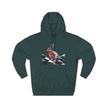 Hand-drawn Alaska Native inspired snowshoe hare hoodie — original Indigenous wildlife design