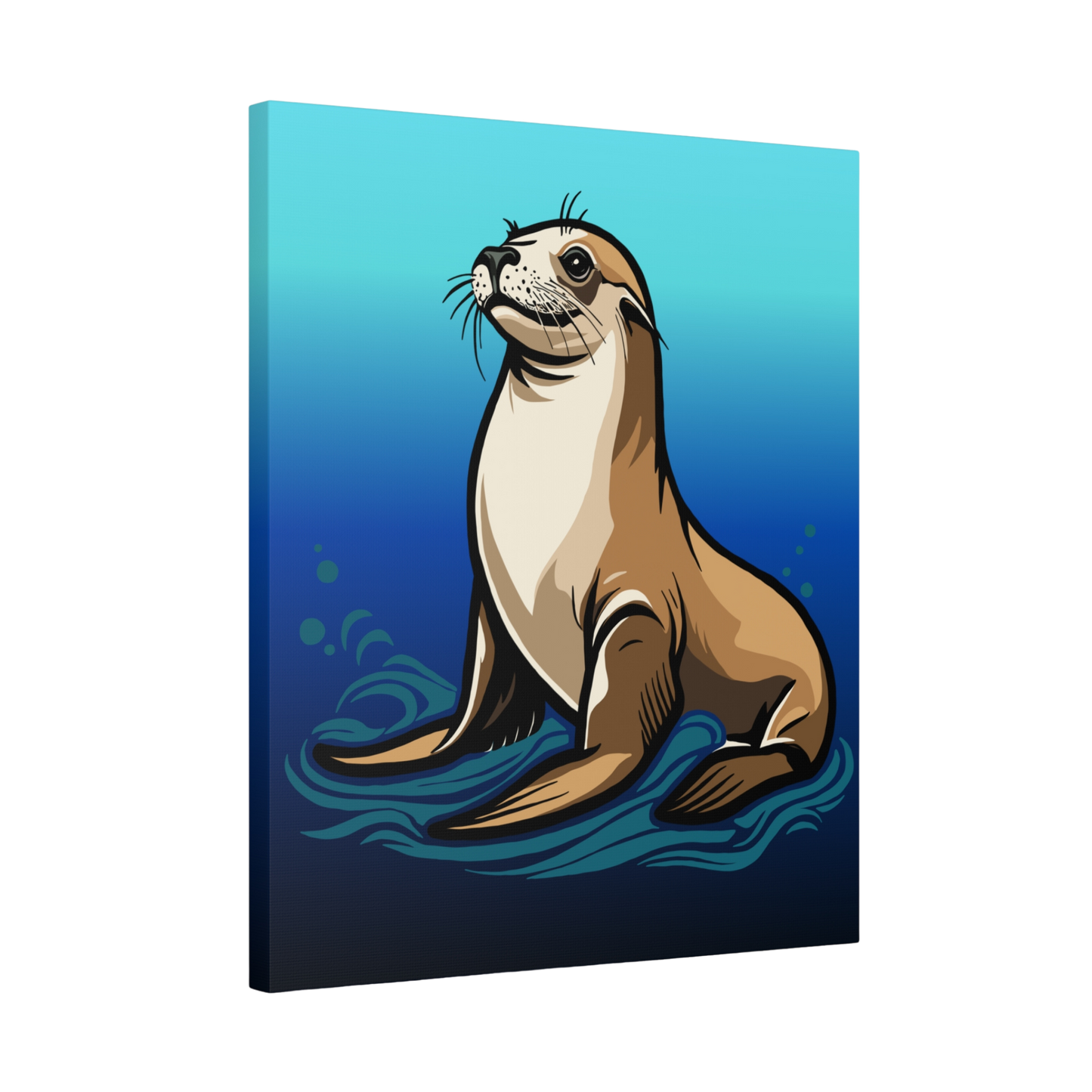 Hand-drawn Alaska Native inspired steller sea lion canvas print — original Indigenous wildlife design