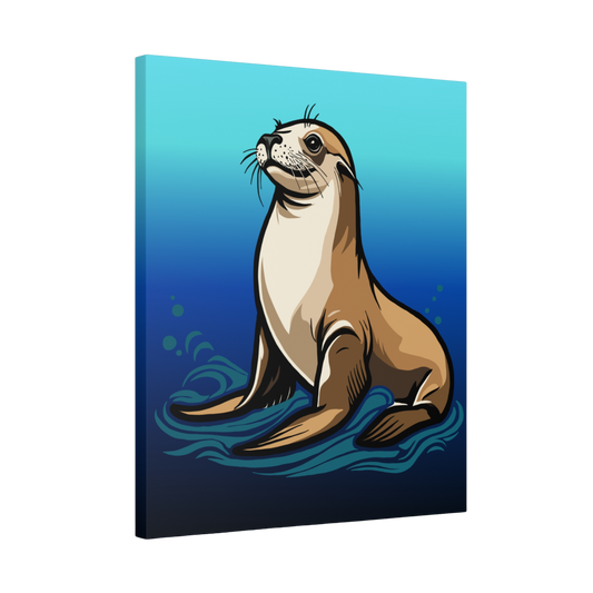 Hand-drawn Alaska Native inspired steller sea lion canvas print — original Indigenous wildlife design