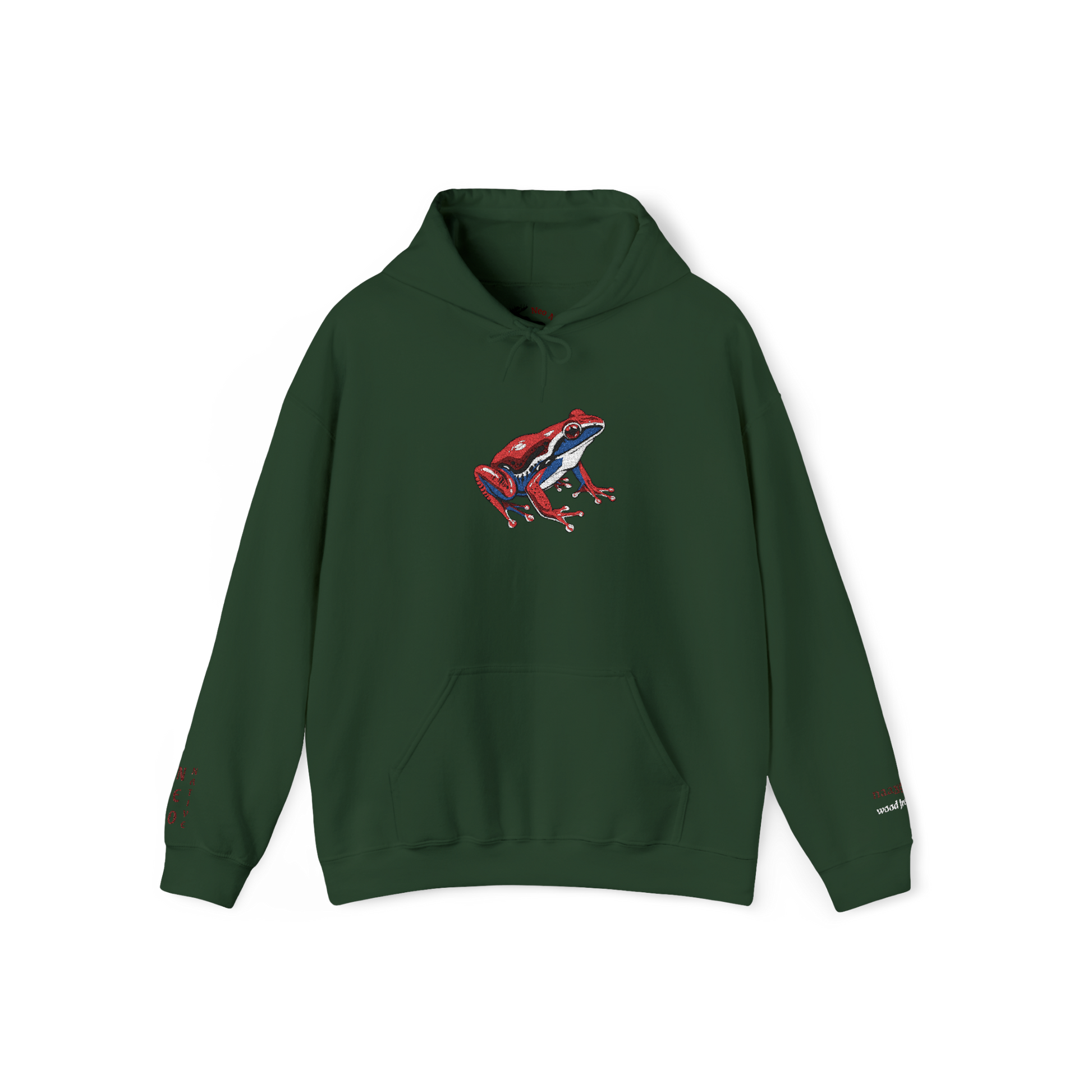 Hand-drawn Alaska Native inspired wood frog hoodie — original Indigenous wildlife design