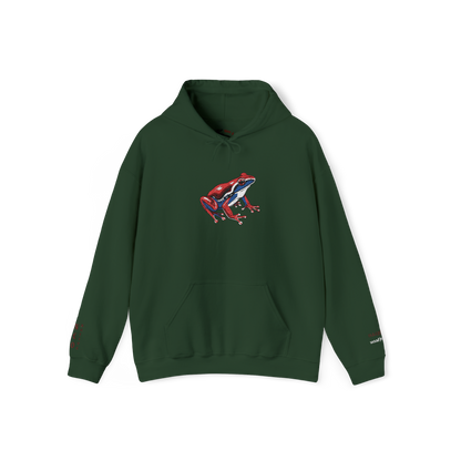Hand-drawn Alaska Native inspired wood frog hoodie — original Indigenous wildlife design
